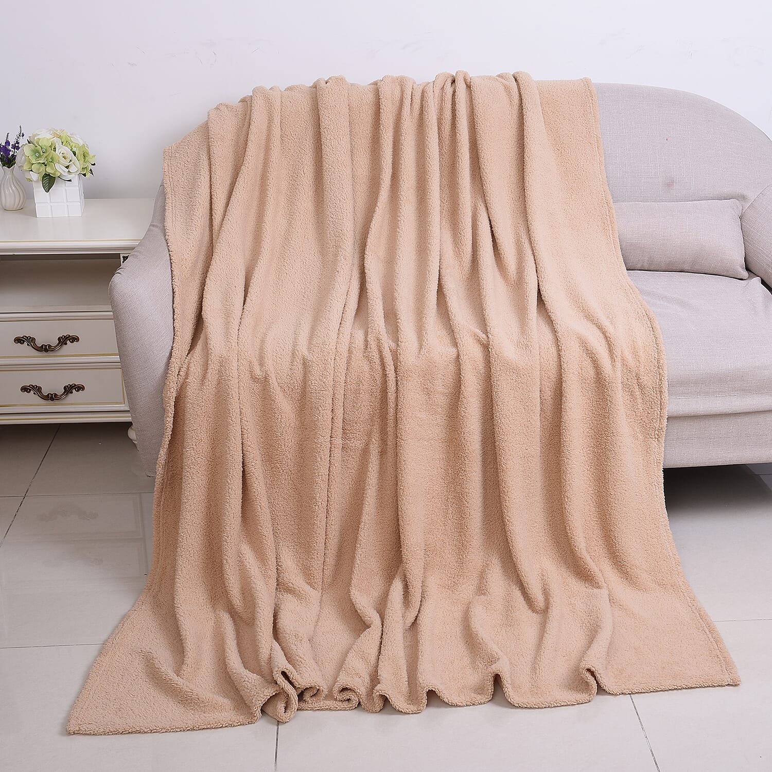 Supersoft Sherpa blanket, Double/King (Size 200x230 Cm) - Beige Colour