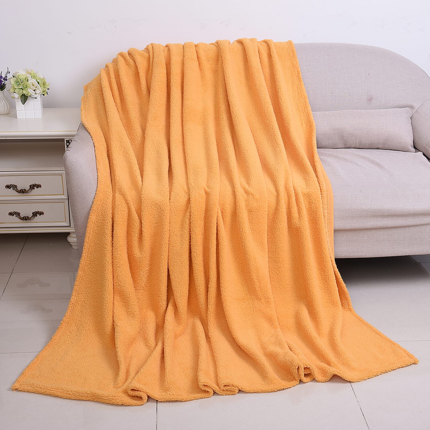 Supersoft Sherpa Blanket, Double/King (Size 200x230 Cm) - Warm Yellow Colour