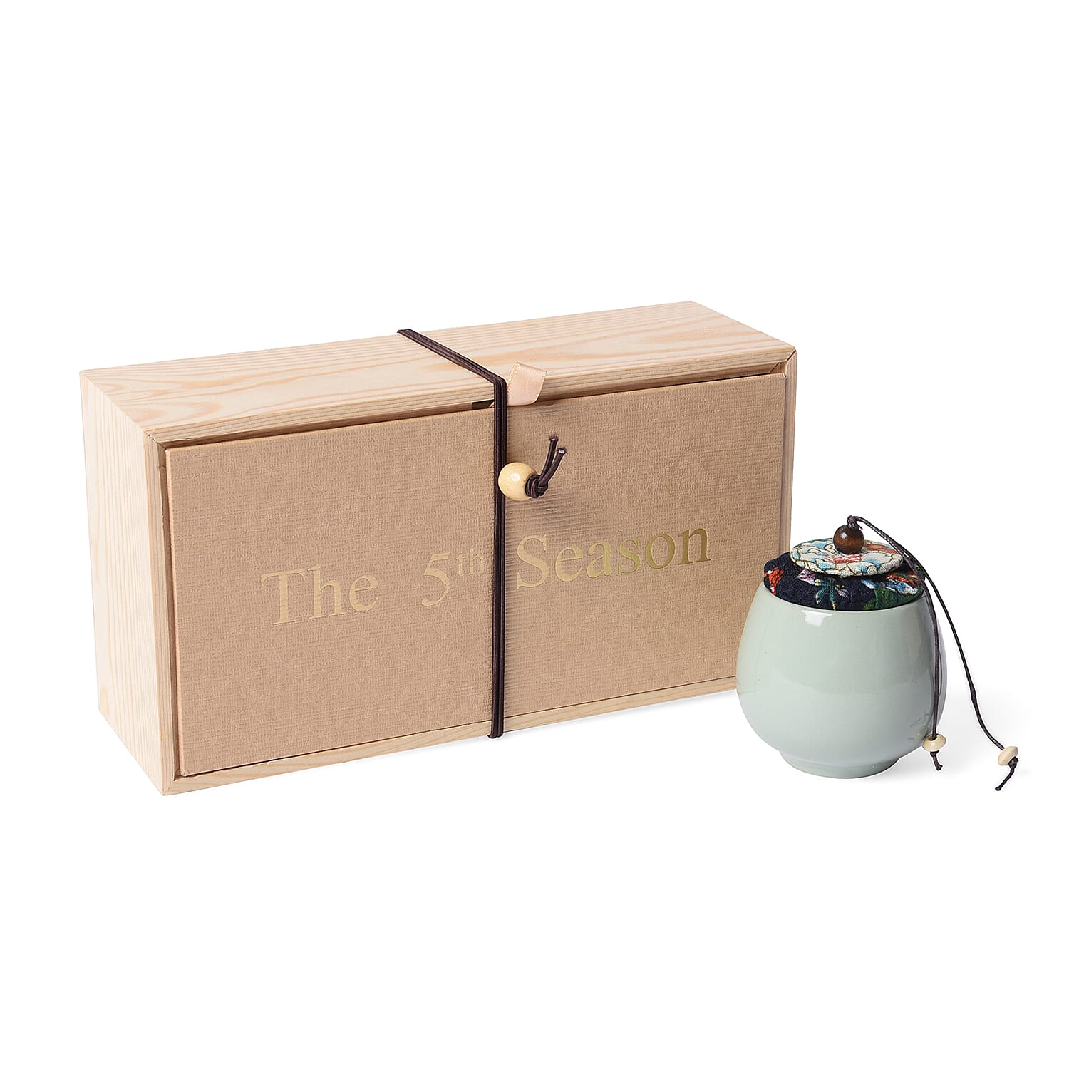 The 5th Season Scented Soy Wax Candle with Artificial Flowers in Wooden Gift Box - Light Green