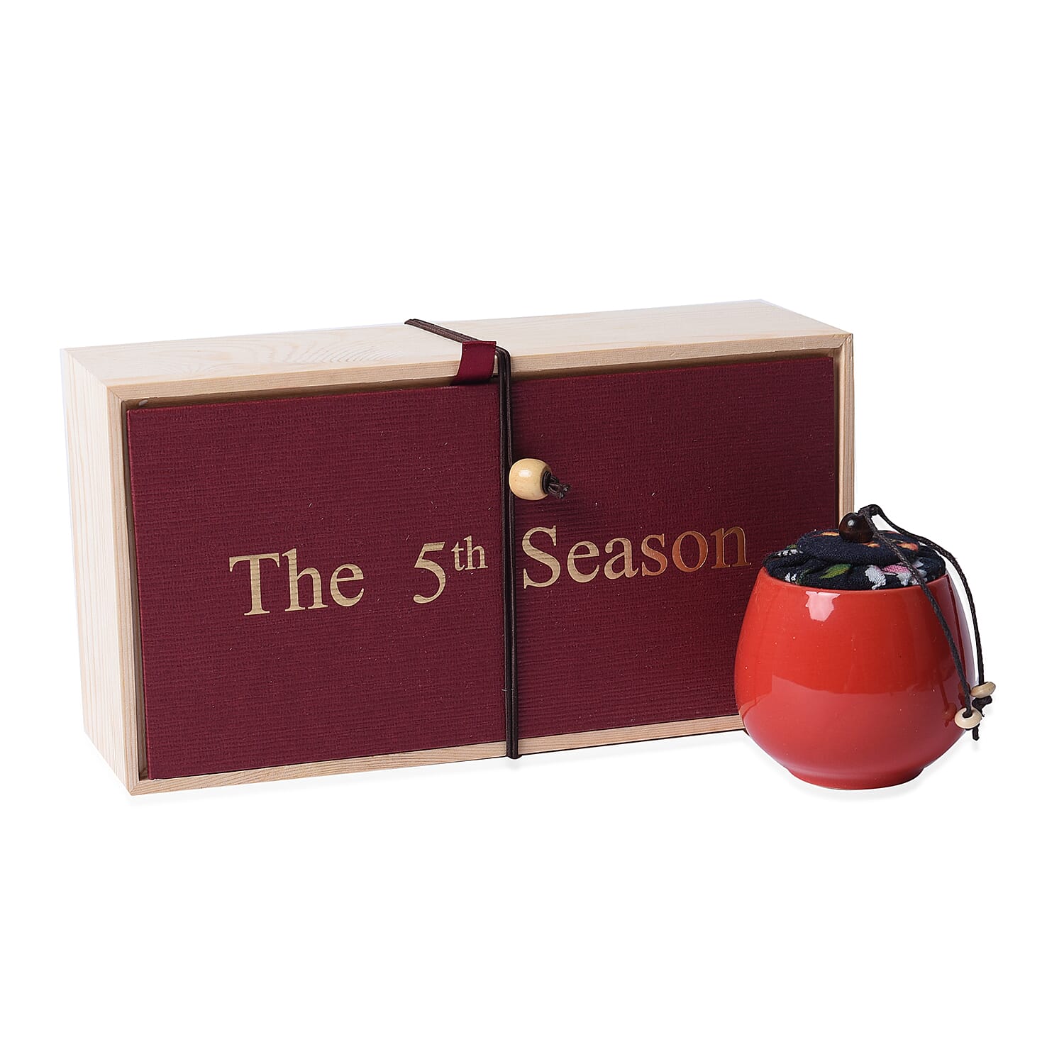 The 5th Season Scented Candle with Artificial Flowers in Wooden Gift Box - Red