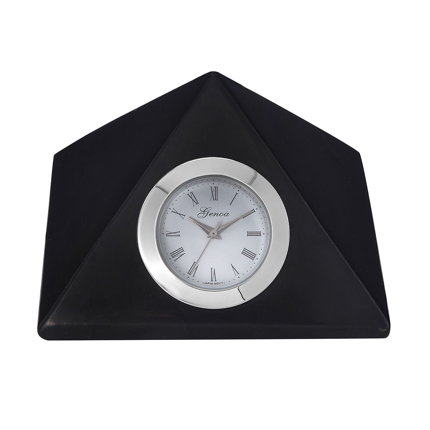 GENOA Shungite Pyramid Shape Japanese Movement Table Clock in Silver Tone