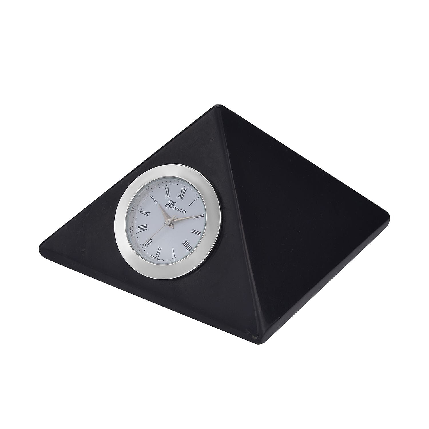 GENOA Shungite Pyramid Shape Japanese Movement Table Clock in Silver Tone