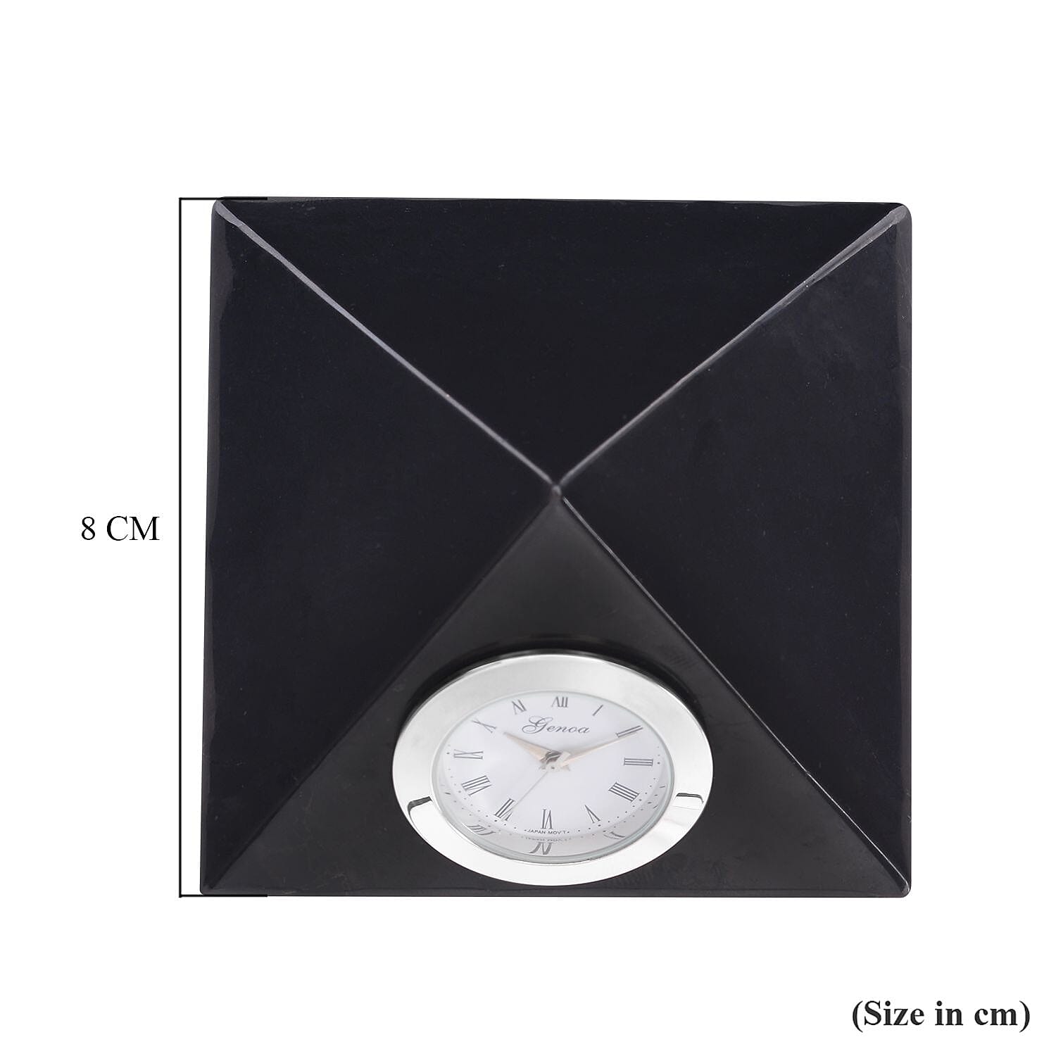 GENOA Shungite Pyramid Shape Japanese Movement Table Clock in Silver Tone