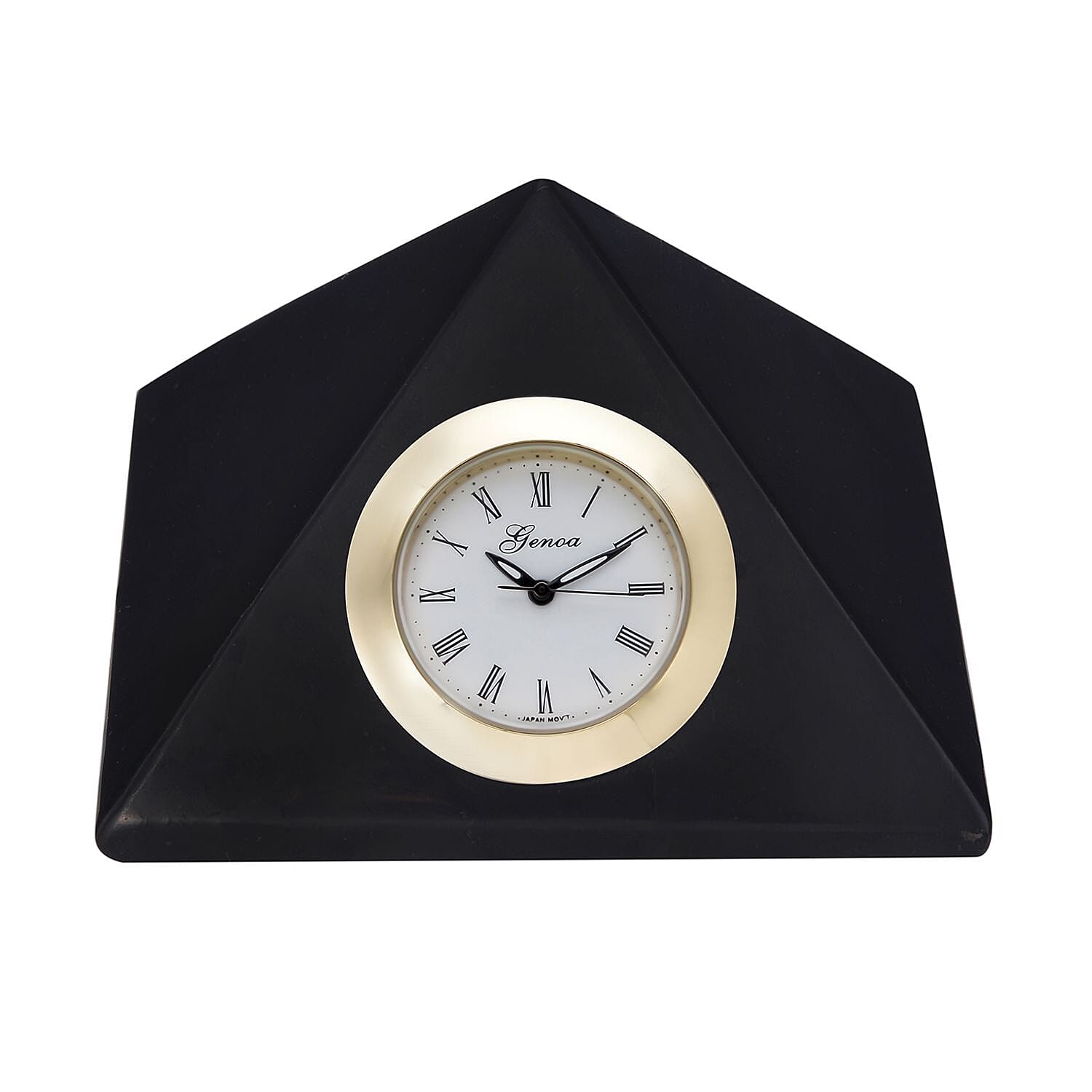 GENOA Shungite Japan Movement Water Resistant Pyramid Table Clock in Gold Tone