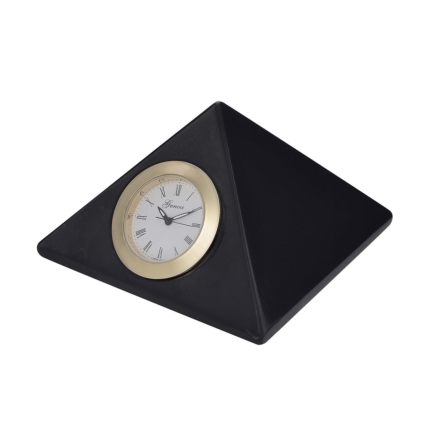 GENOA Shungite Japan Movement Water Resistant Pyramid Table Clock in Gold Tone