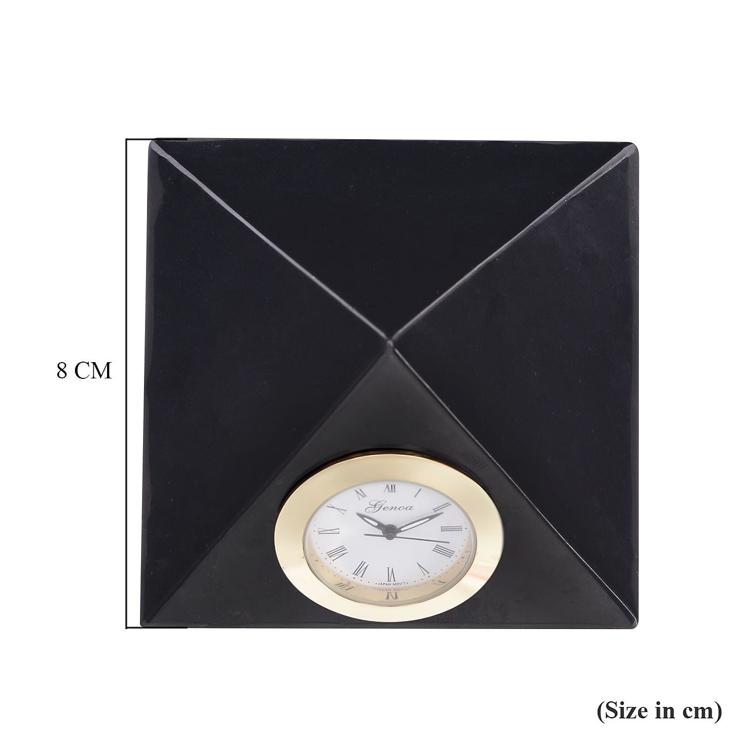 GENOA Shungite Japan Movement Water Resistant Pyramid Table Clock in Gold Tone