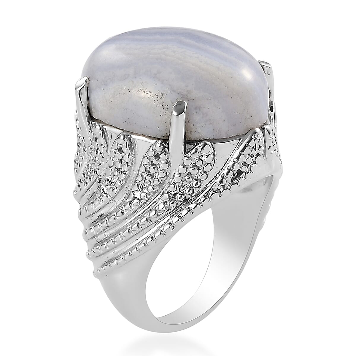 Blue Lace Agate Solitaire Ring in Stainless Steel 13.00 Ct.