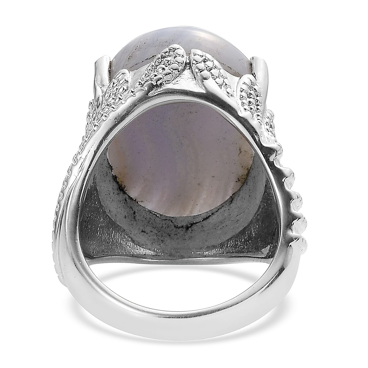 Blue Lace Agate Solitaire Ring in Stainless Steel 13.00 Ct.