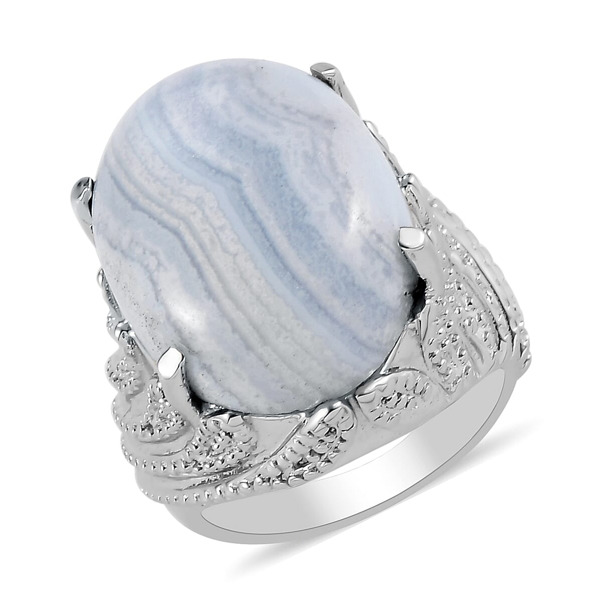 Blue Lace Agate Solitaire Ring in Stainless Steel 13.00 Ct.
