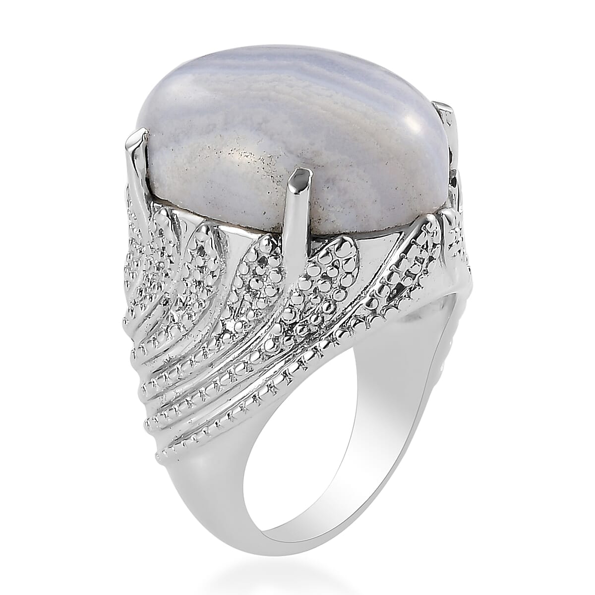 Blue Lace Agate Solitaire Ring in Stainless Steel 13.00 Ct.