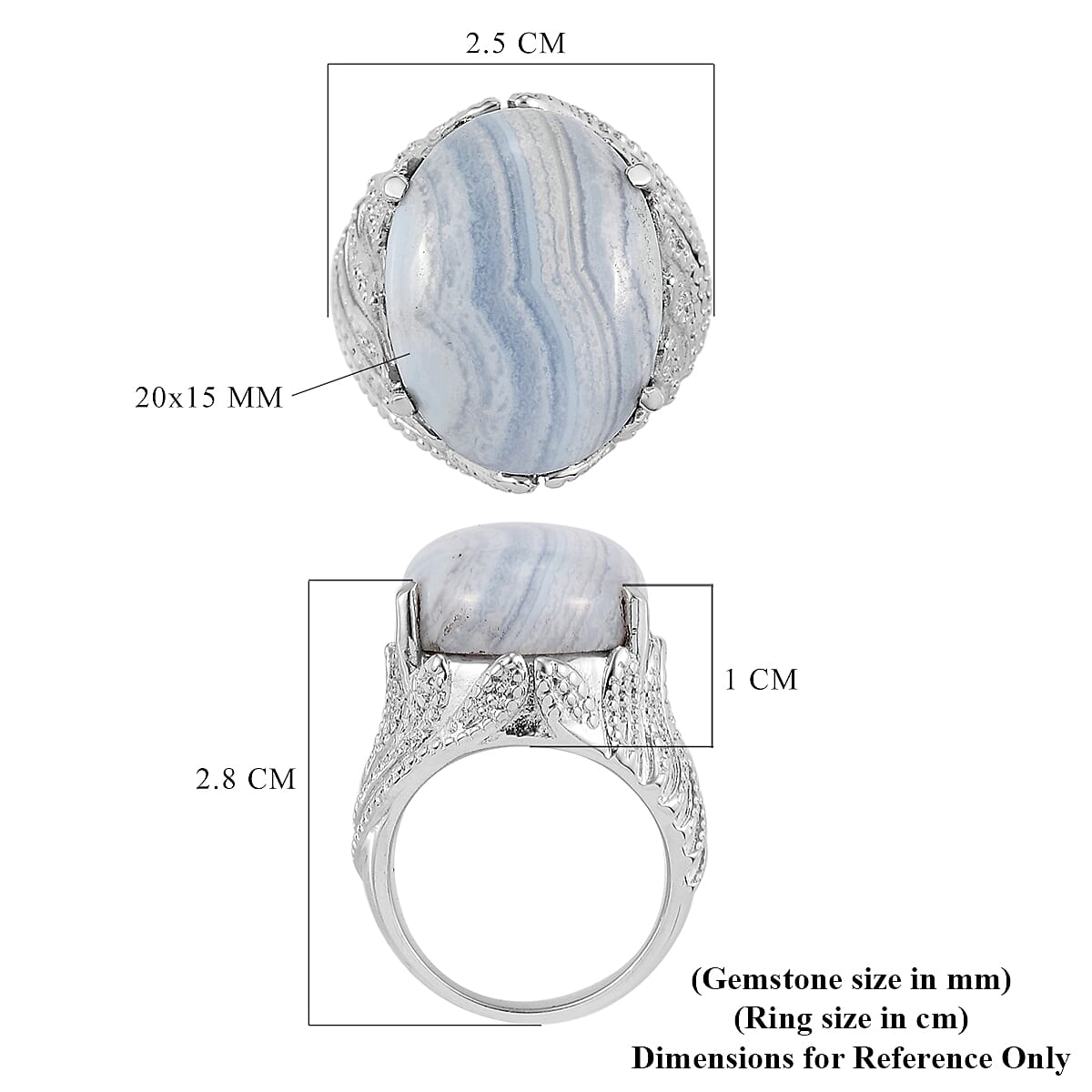 Blue Lace Agate Solitaire Ring in Stainless Steel 13.00 Ct.