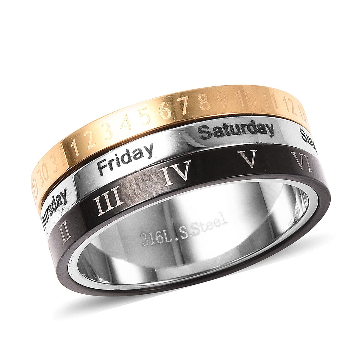 Creative Rotating Ring Calendar Date Week Month Three Band Ring