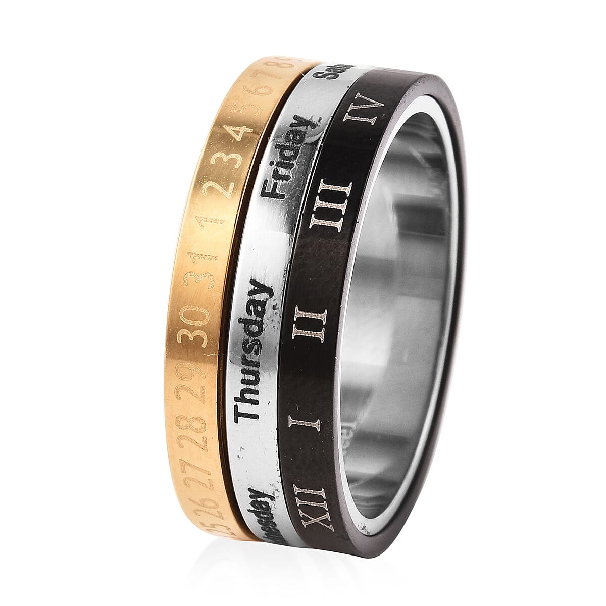 Creative Rotating Ring Calendar Date Week Month Three Band Ring