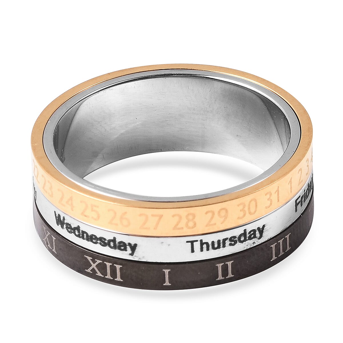 Creative Rotating Ring Calendar Date Week Month Three Band Ring