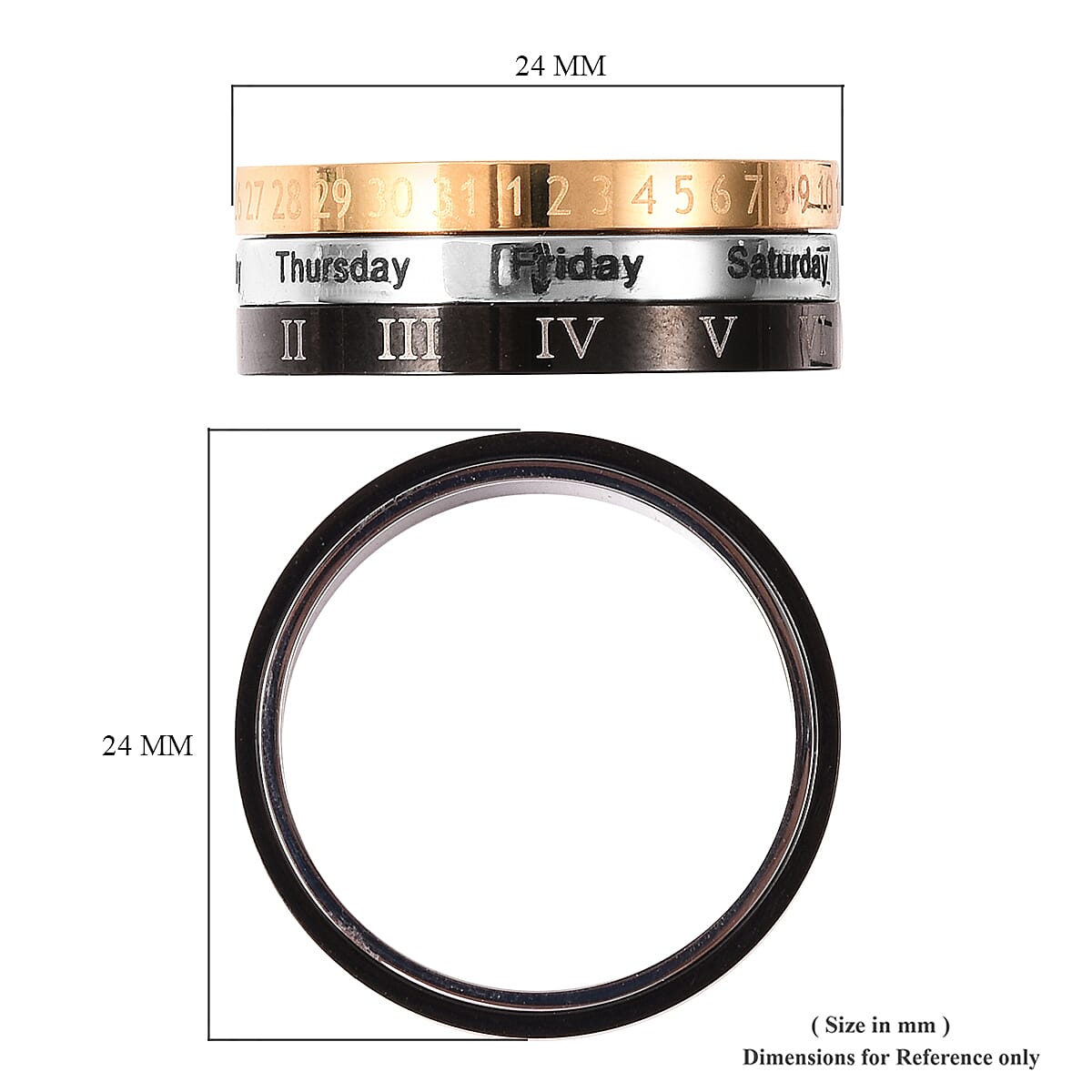 Creative Rotating Ring Calendar Date Week Month Three Band Ring
