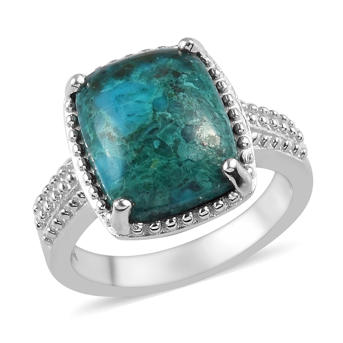 Chrysocolla Solitaire Ring in Platinum Tone 6.00 Ct