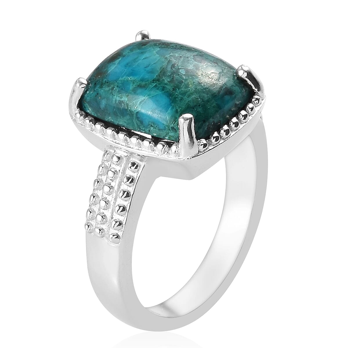 Chrysocolla Solitaire Ring in Platinum Tone 6.00 Ct
