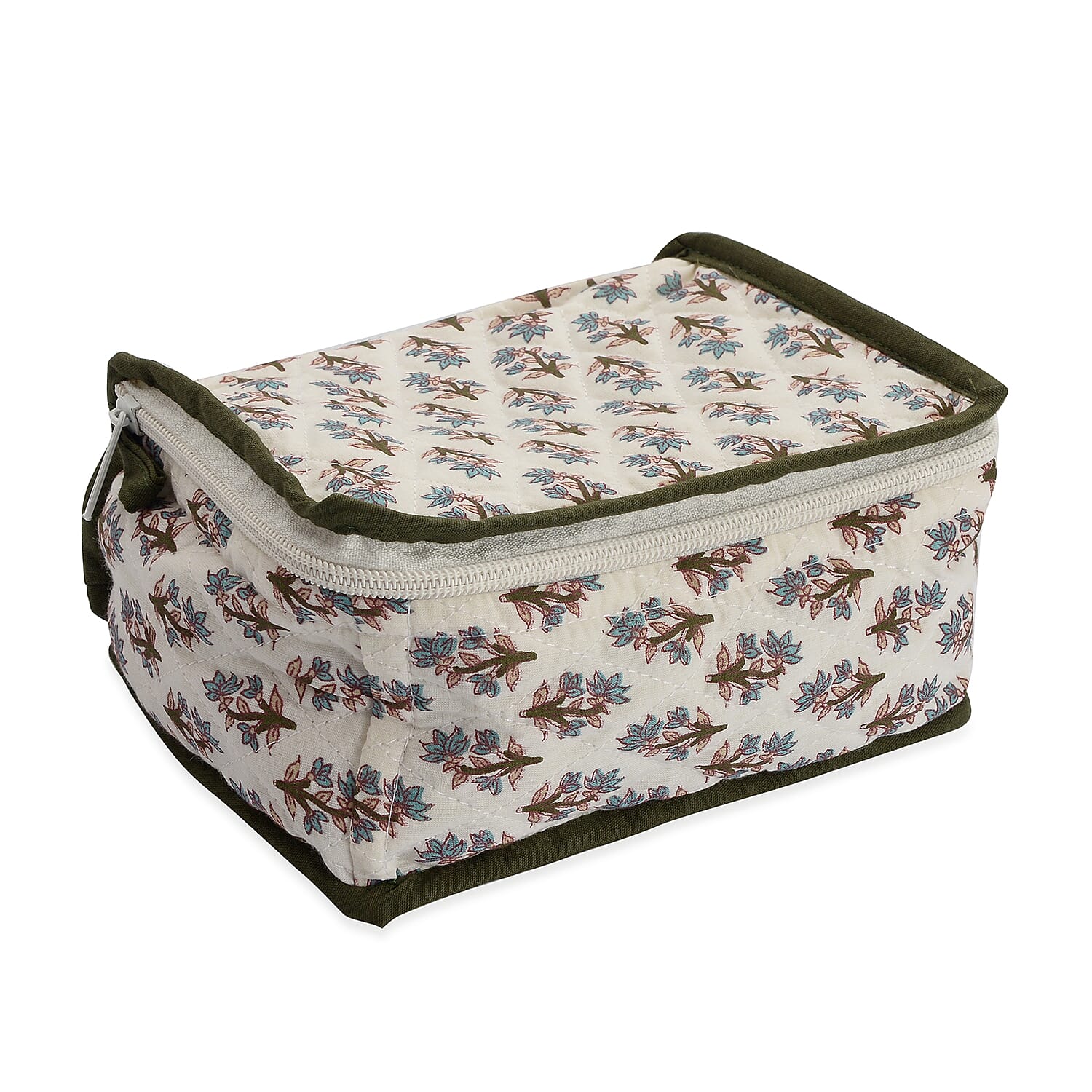 Cotton Traditional Print Quilted Makeup Bag (Size 15x7x14 Cm) -  Black and White