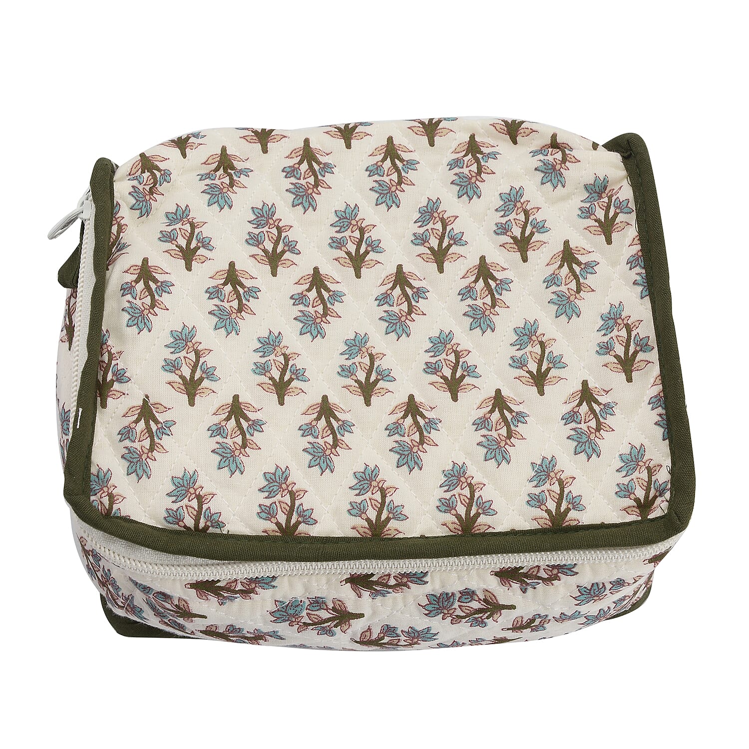 Cotton Traditional Print Quilted Makeup Bag (Size 15x7x14 Cm) -  Black and White