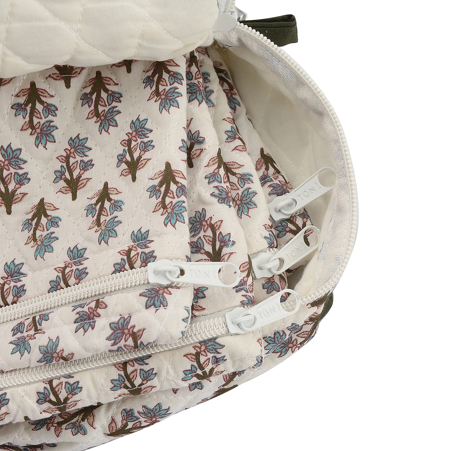 Cotton Traditional Print Quilted Makeup Bag (Size 15x7x14 Cm) -  Black and White