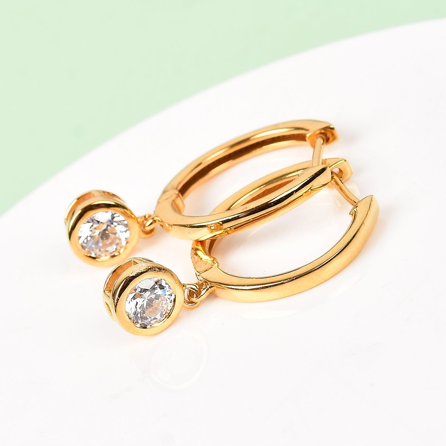 J Francis - 14K Gold Overlay Sterling Silver Hoop Earrings (with Clasp) Made with Finest CZ