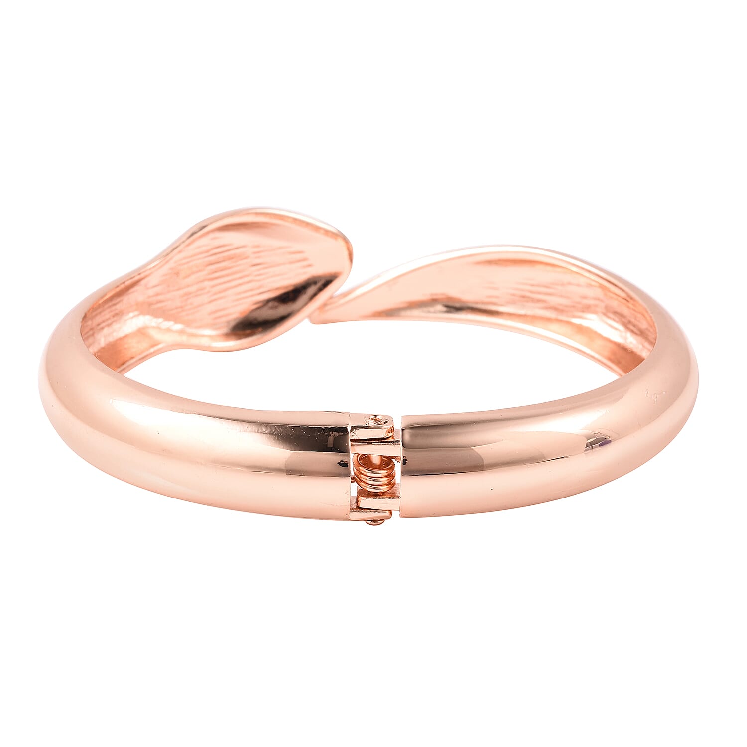 White Austrian Crystal Snake Head Enamelled Bangle (Size 7) in Rose Gold Tone