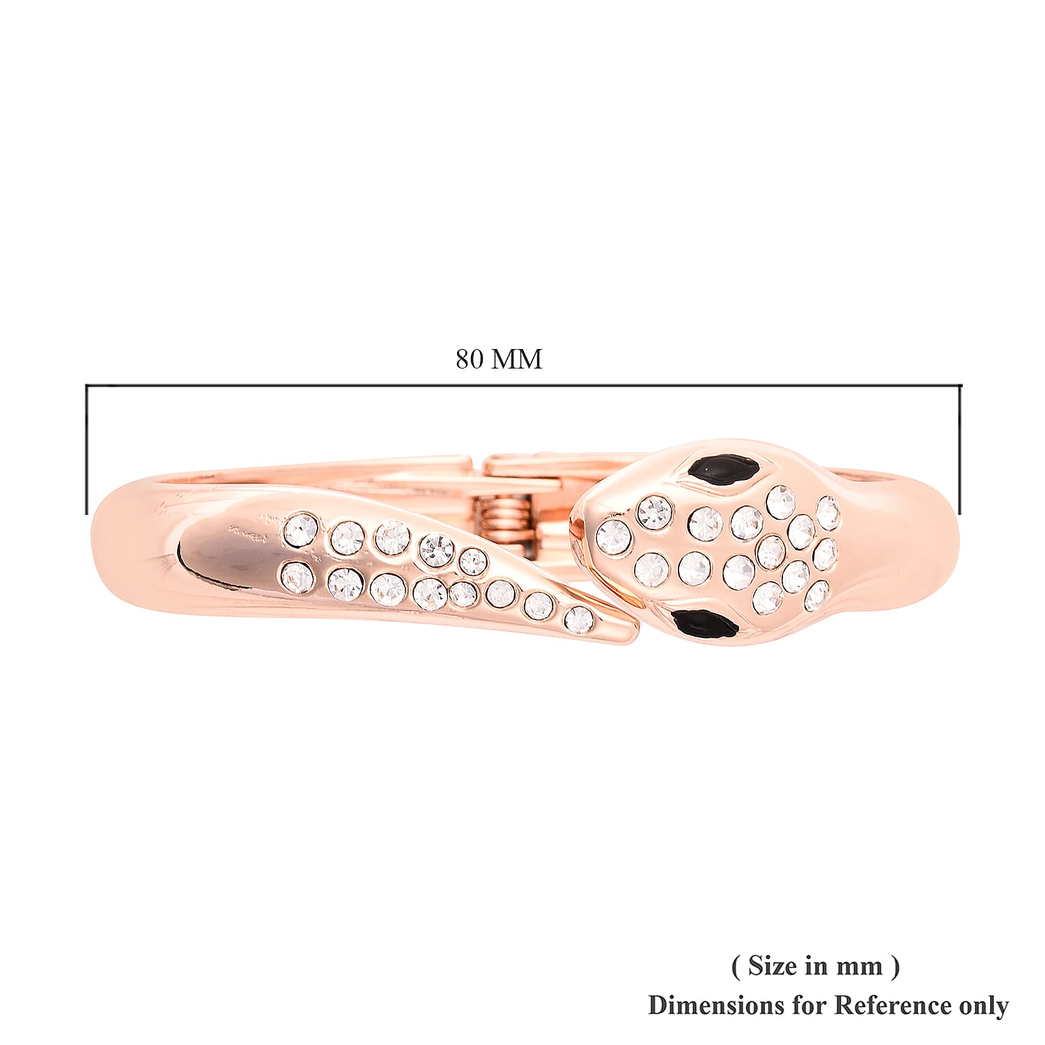 White Austrian Crystal Snake Head Enamelled Bangle (Size 7) in Rose Gold Tone