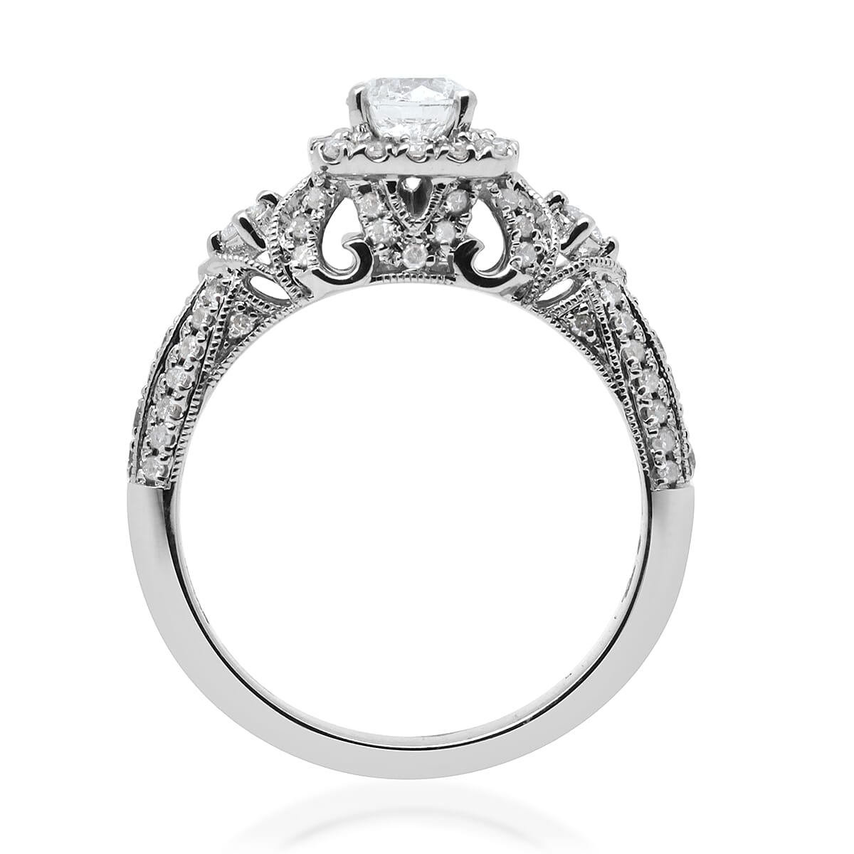 Manhattan Close Out-14K White Gold Diamond (I2-/G-H) Ring 1.00 Ct, Centre Dia (Round 0.50cts)