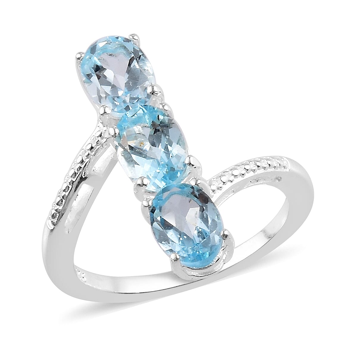 Sky Blue Topaz Three Stone Ring in Sterling Silver 2.75 Ct.