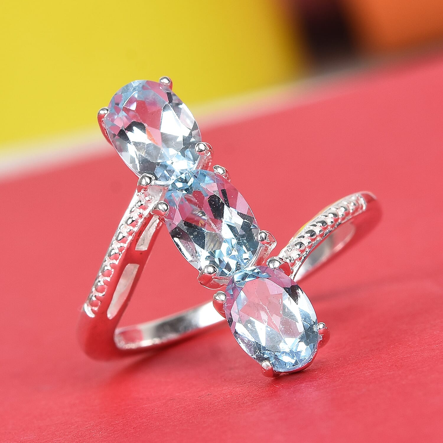 Sky Blue Topaz Three Stone Ring in Sterling Silver 2.75 Ct.