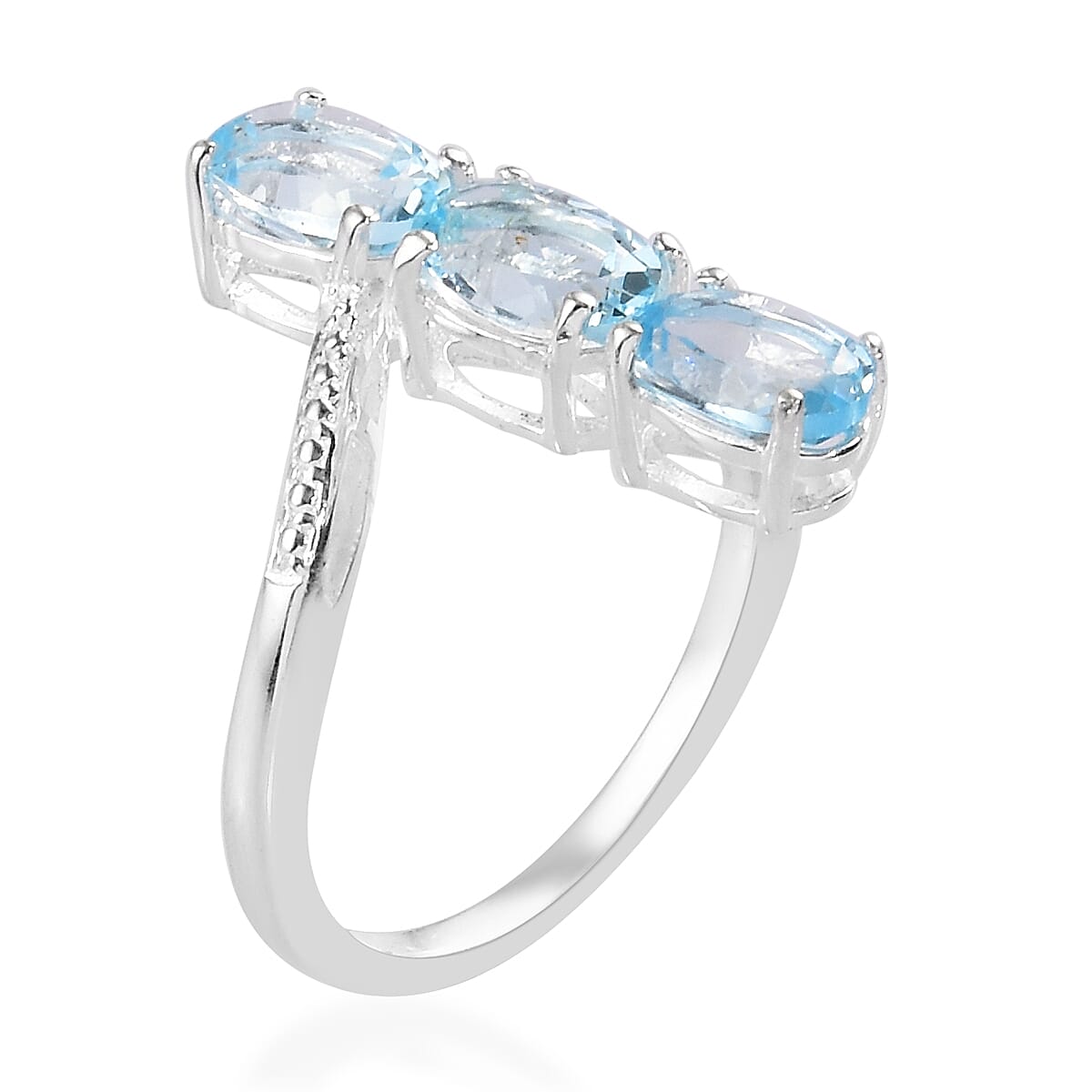 Sky Blue Topaz Three Stone Ring in Sterling Silver 2.75 Ct.