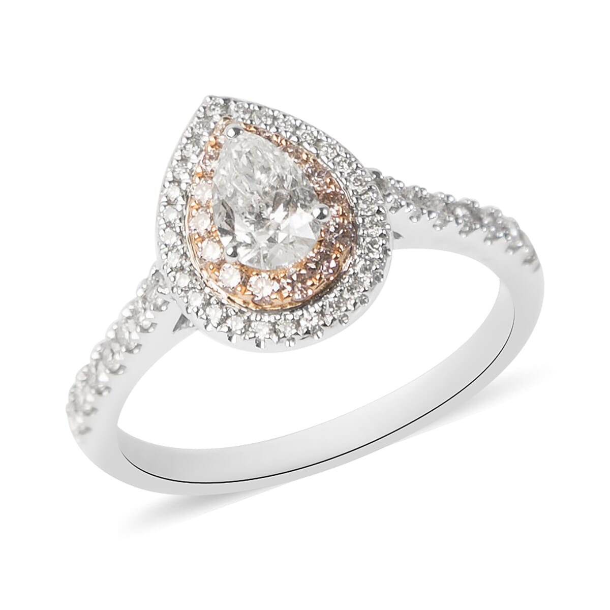 NY Closeout- 14K White Gold GSI Certified White Diamond (SI-I1), Natural Pink Diamond Ring 1.00 Ct.