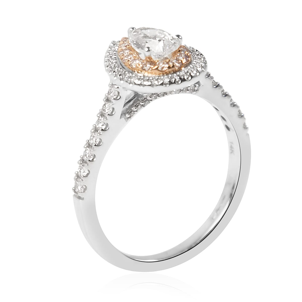 NY Closeout- 14K White Gold GSI Certified White Diamond (SI-I1), Natural Pink Diamond Ring 1.00 Ct.