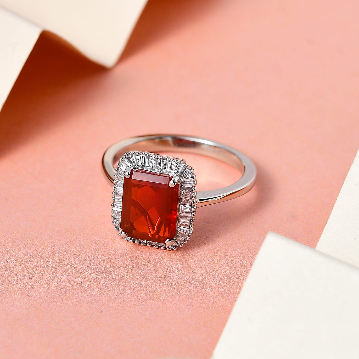 RHAPSODY 950 Platinum AAAA Jalisco Fire Opal and Diamond (VS-E-F) Halo Ring 1.84 Ct, Platinum Wt 5.09 Gms