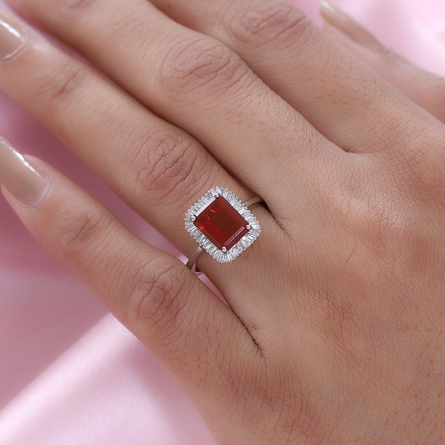 RHAPSODY 950 Platinum AAAA Jalisco Fire Opal and Diamond (VS-E-F) Halo Ring 1.84 Ct, Platinum Wt 5.09 Gms