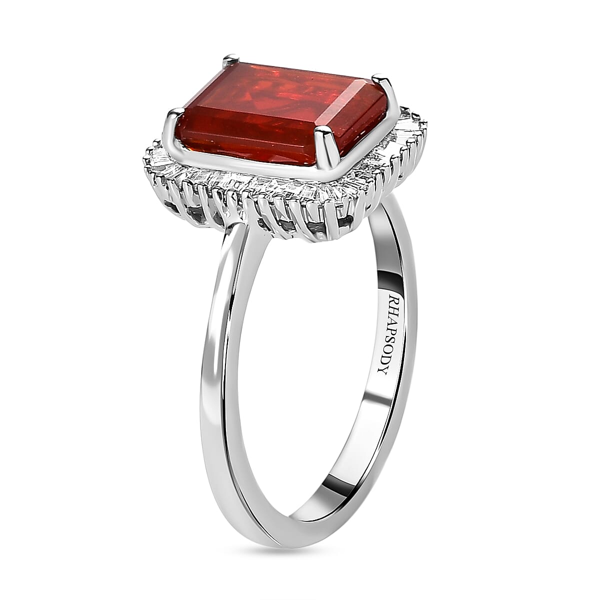 RHAPSODY 950 Platinum AAAA Jalisco Fire Opal and Diamond (VS-E-F) Halo Ring 1.84 Ct, Platinum Wt 5.09 Gms