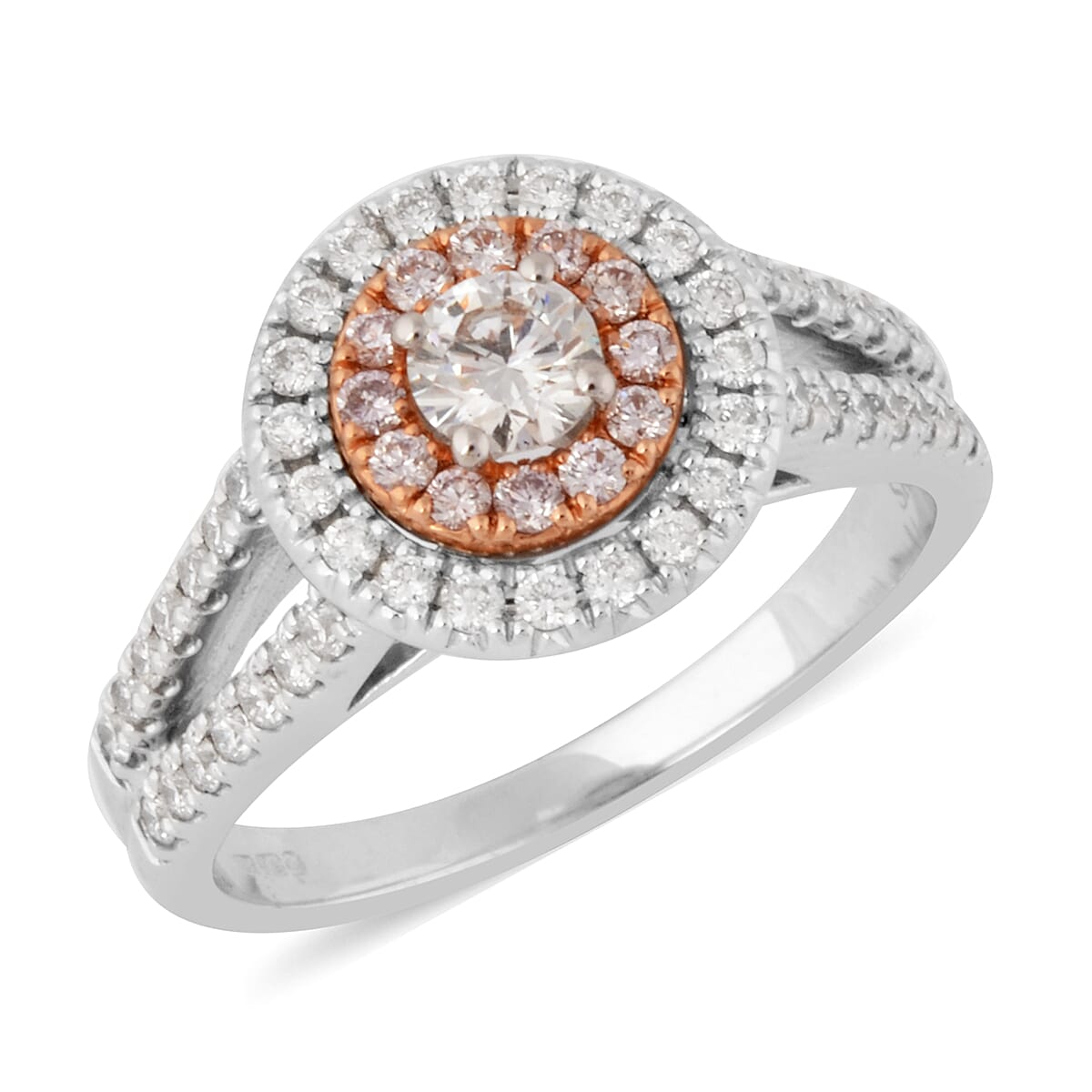 14K White and Yellow Gold Natural Pink Diamond and White Diamond (I1-I2/G-H) Ring 0.75 Ct, Gold wt 4.70 Gms