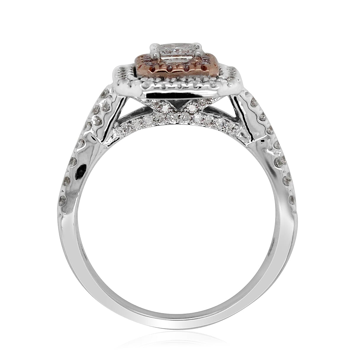 14K White and Yellow Gold Natural Pink Diamond and White Diamond (I1-I2/G-H) Ring 0.75 Ct, Gold wt 4.70 Gms