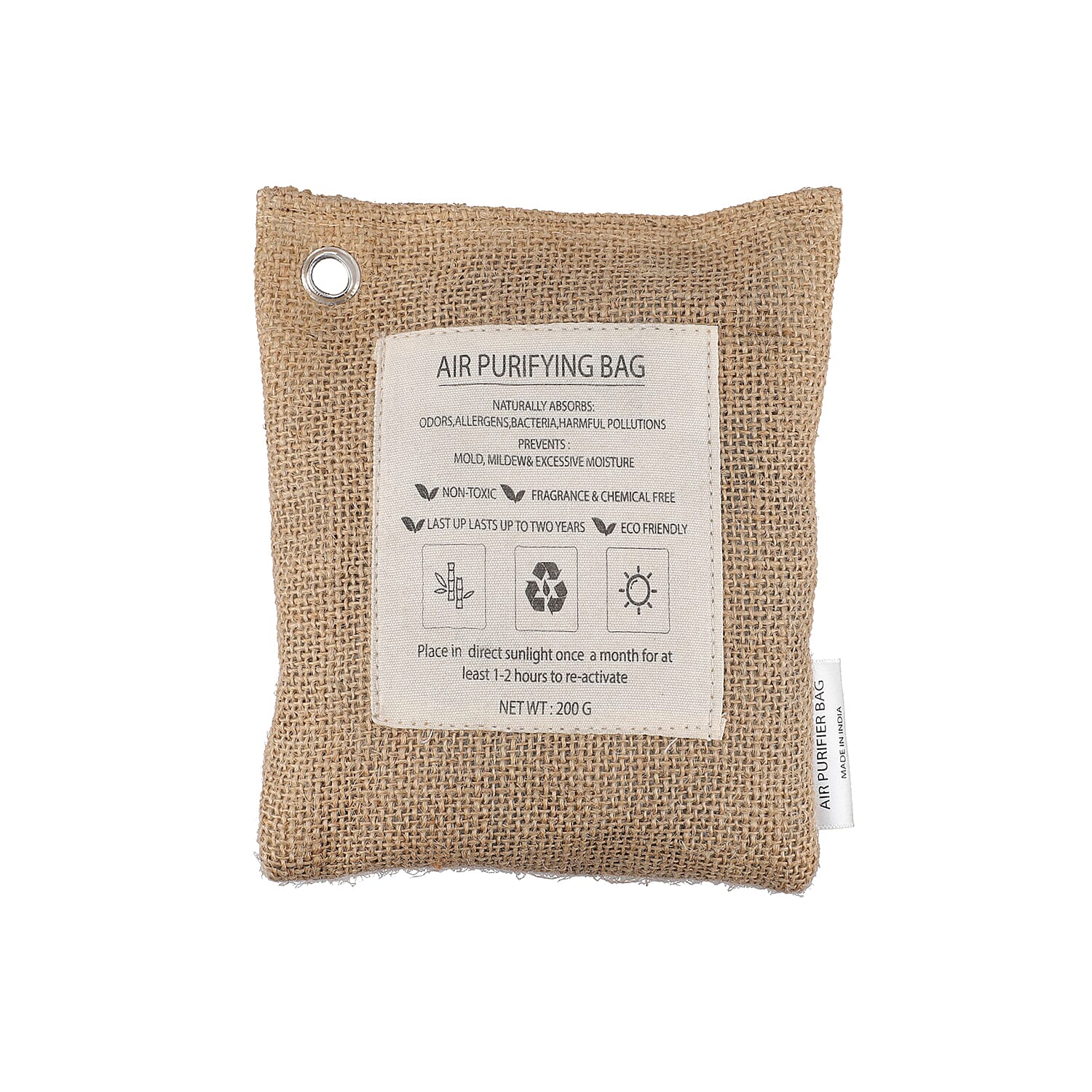 Set of 3 - Activated Charcoal Air Purifier Pouches with 3 Steel Hooks - 200 g