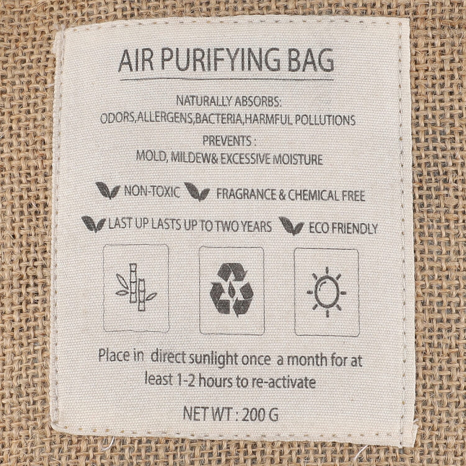 Set of 3 - Activated Charcoal Air Purifier Pouches with 3 Steel Hooks - 200 g