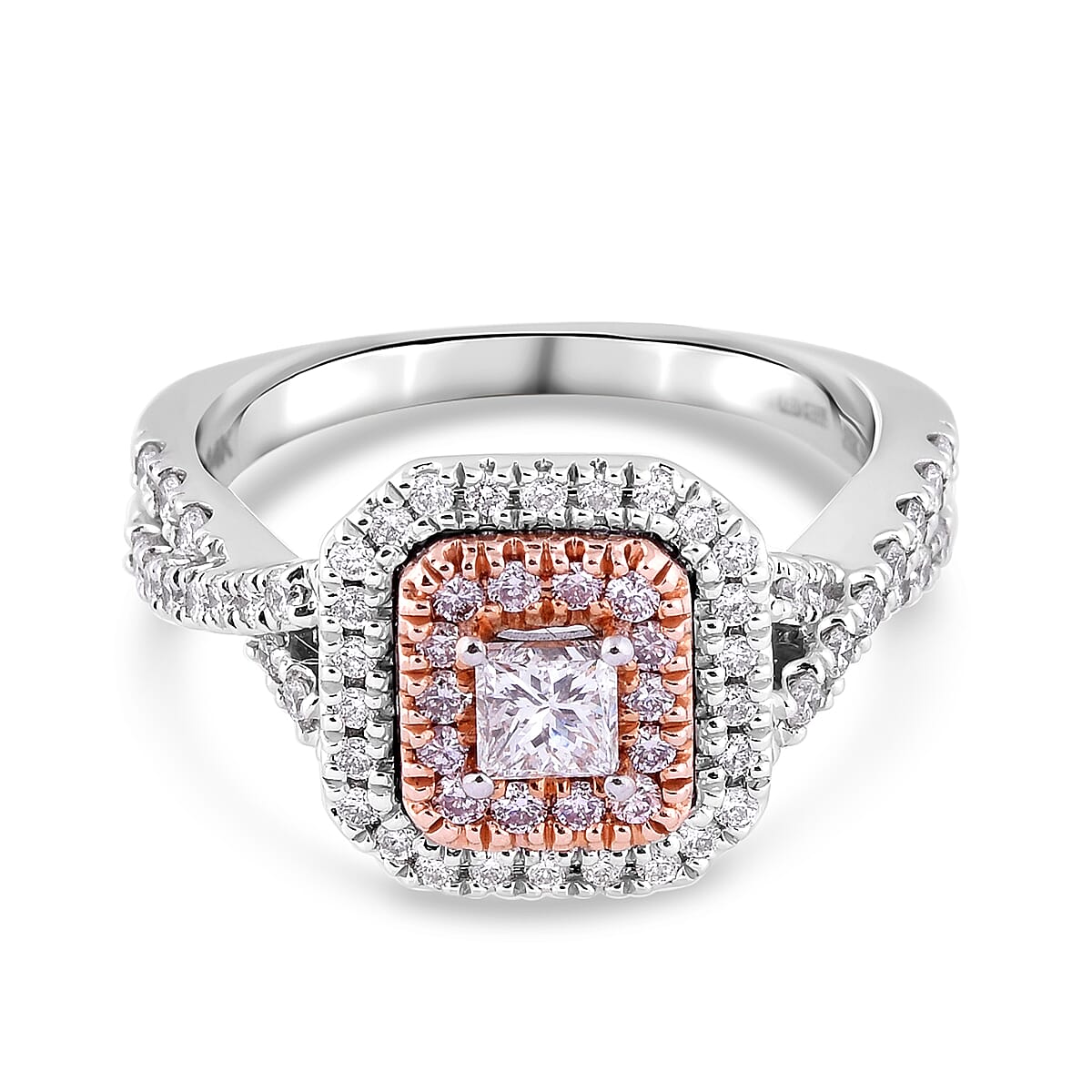 14K White and Yellow Gold Natural Pink Diamond and White Diamond (I1/G-H) Ring 1.00 Ct, Gold wt 4.70 Gms