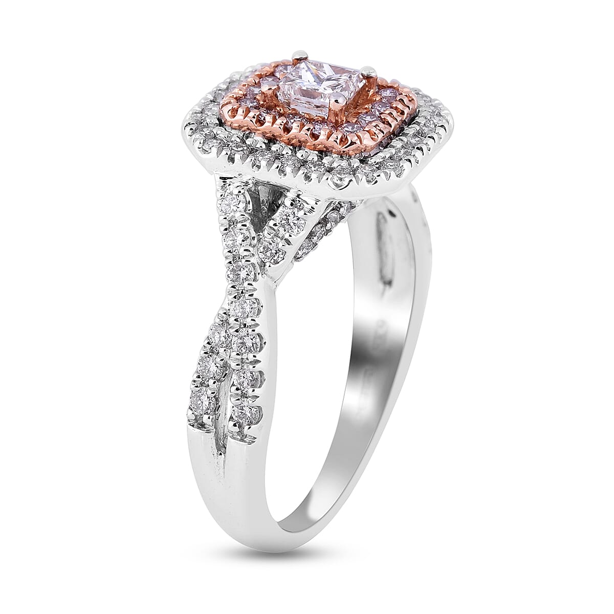 14K White and Yellow Gold Natural Pink Diamond and White Diamond (I1/G-H) Ring 1.00 Ct, Gold wt 4.70 Gms