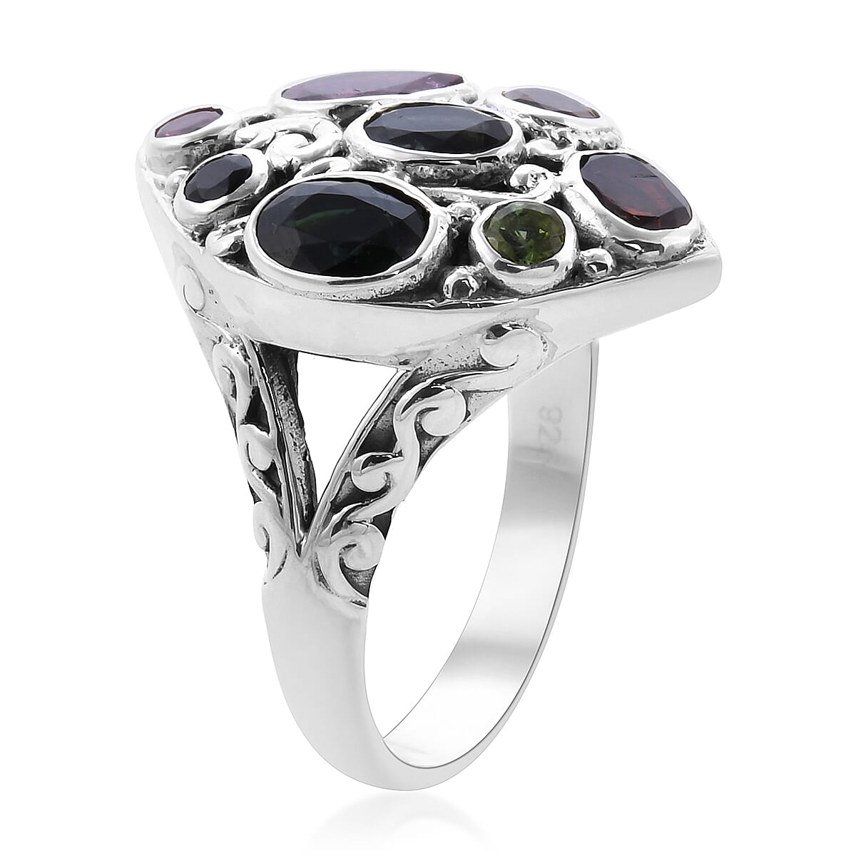 Bali Legacy Collection - Multi-Tourmaline Dome Ring in Sterling Silver 3.39 Ct, Silver wt. 6.50 Gms