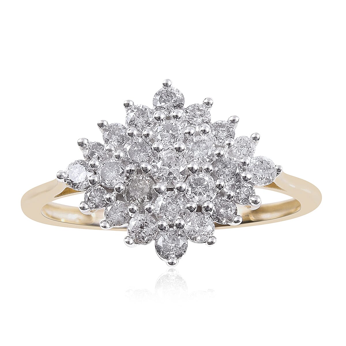 9K Yellow Gold SGL Certified Diamond (I3/G-H) Cluster Ring 1.00 Ct.