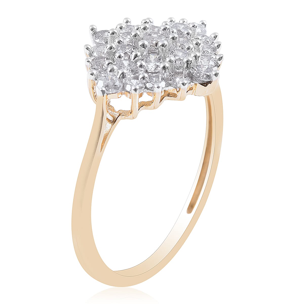 9K Yellow Gold SGL Certified Diamond (I3/G-H) Cluster Ring 1.00 Ct.