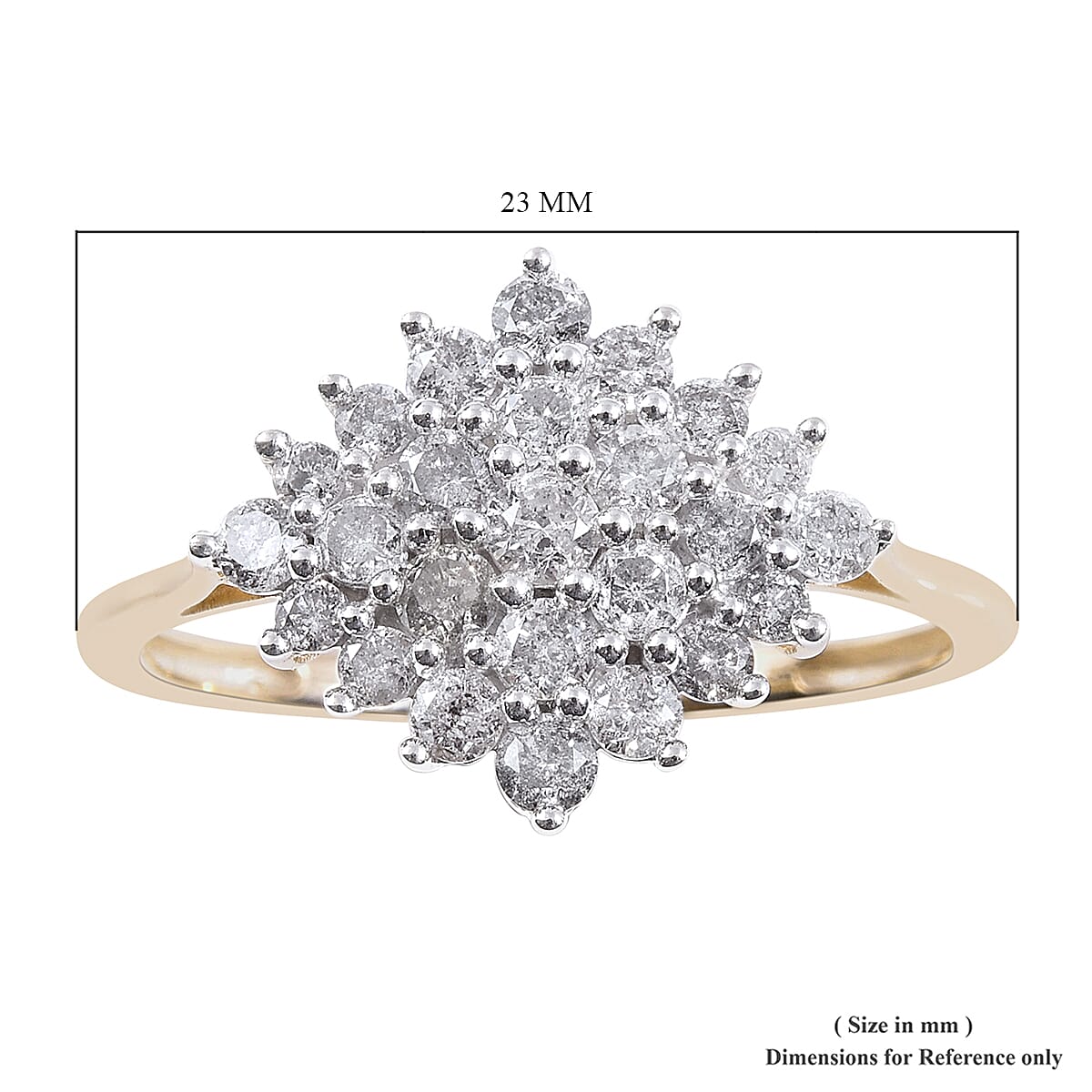 9K Yellow Gold SGL Certified Diamond (I3/G-H) Cluster Ring 1.00 Ct.