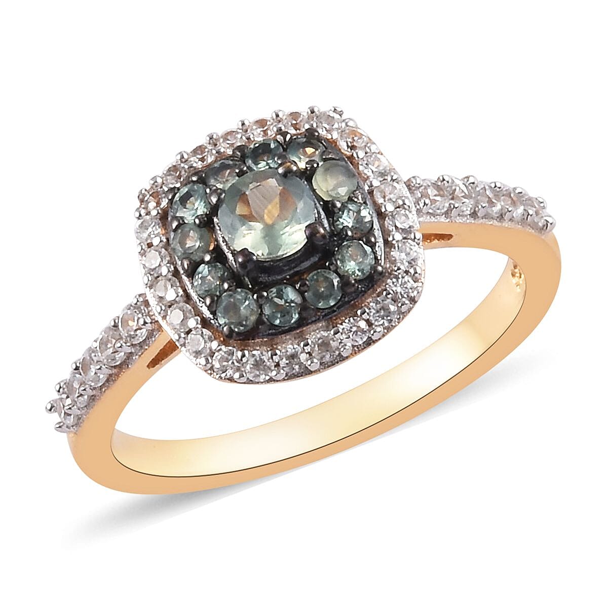Alexandrite, Natural Cambodian Zircon Halo Ring in 14K Gold and Black Overlay Sterling Silver 1.000  Ct.