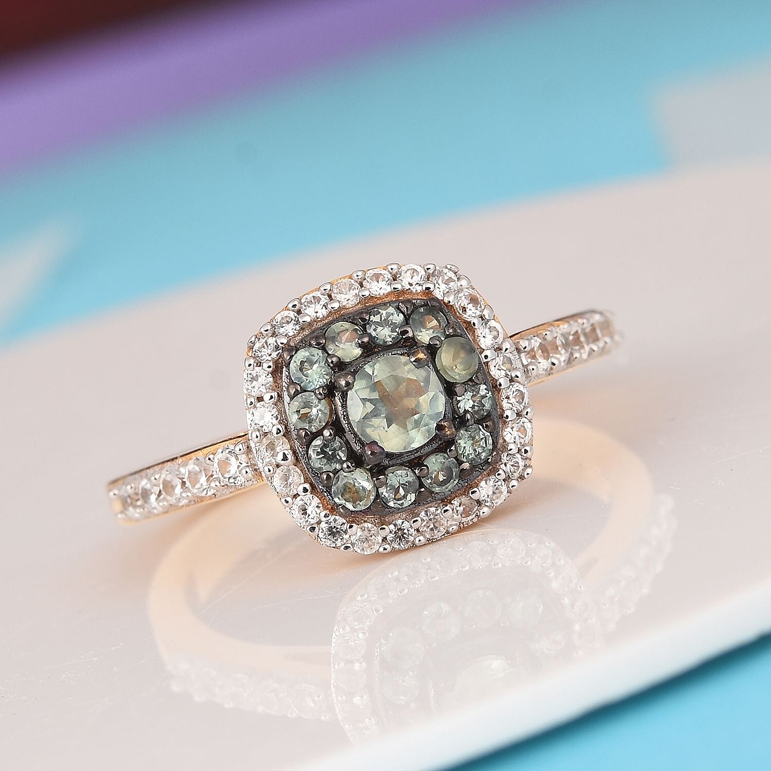 Alexandrite, Natural Cambodian Zircon Halo Ring in 14K Gold and Black Overlay Sterling Silver 1.000  Ct.