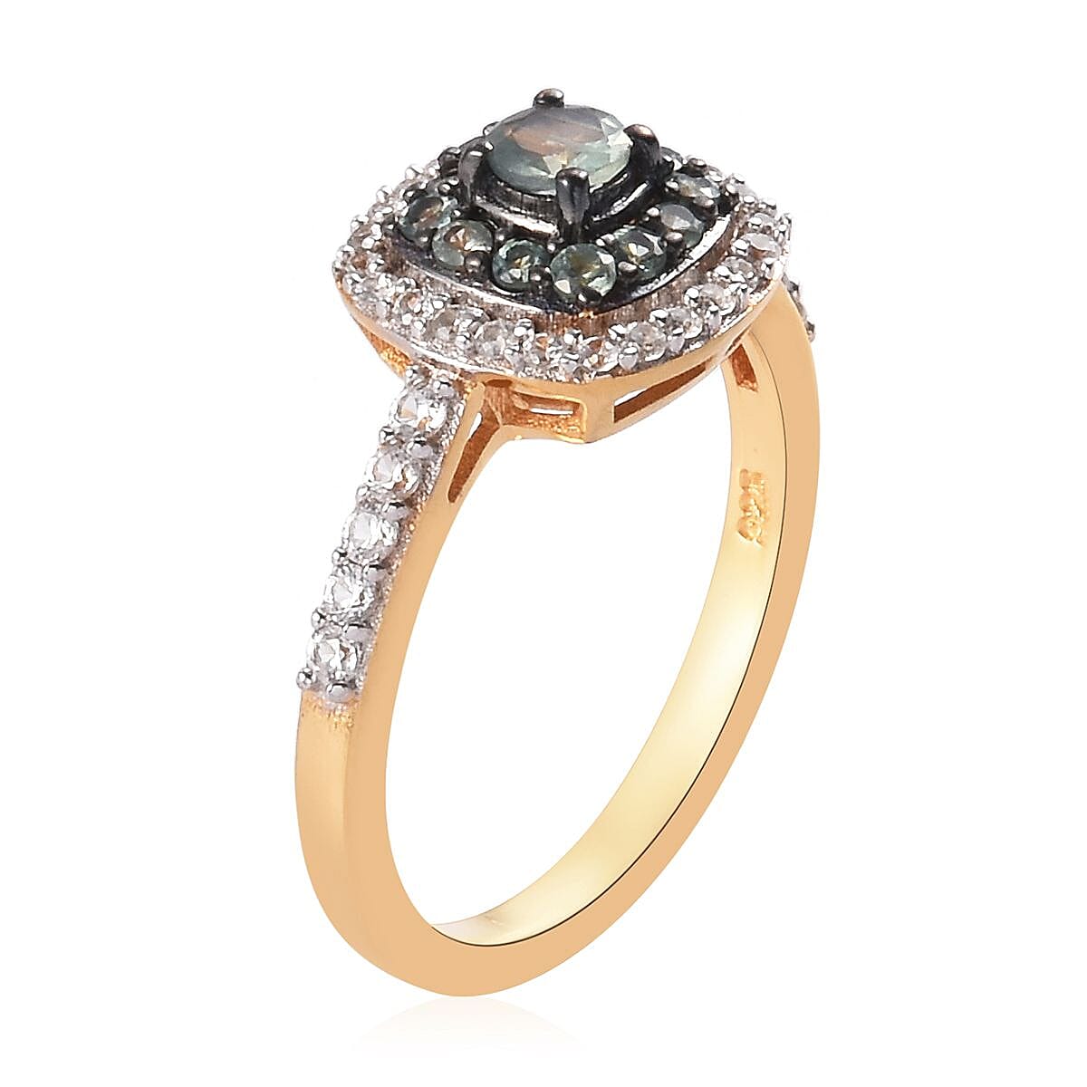 Alexandrite, Natural Cambodian Zircon Halo Ring in 14K Gold and Black Overlay Sterling Silver 1.000  Ct.