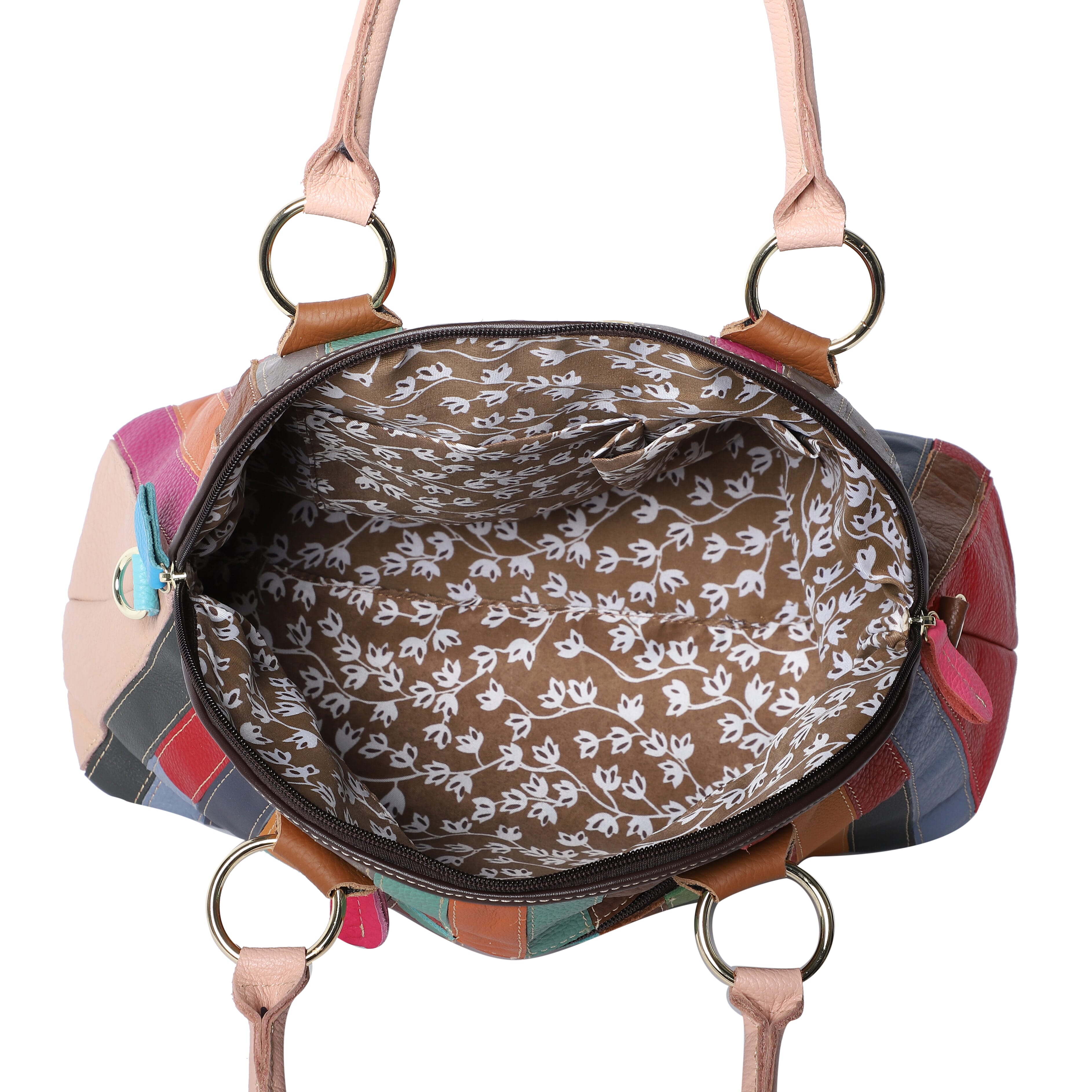 100% Genuine Leather Stripe-Pattern Handbag with Detachable Shoulder Strap (Size 37x16x28cm) - Multi Colour